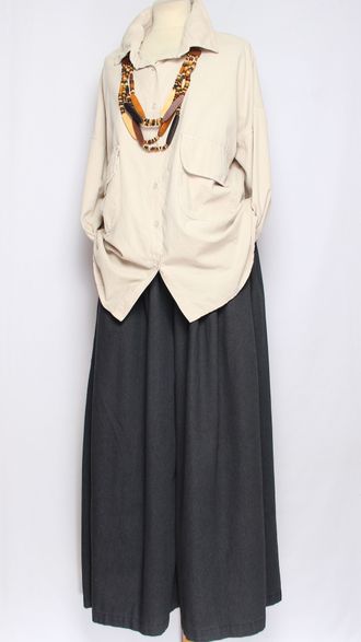 Рубашка Бохо вельветовая "КАРМАНЫ КЛАПАНЫ"  бежевая до р.54