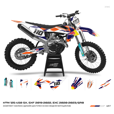 Наклейки на мотоцикл KTM 125-450 SX, SXF 2019-2022, EXC 2020-2023/GR8 REDBULL#1741