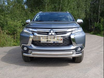 Защита переднего бампера d76+75x42 овал Pajero Sport (2016-2021)