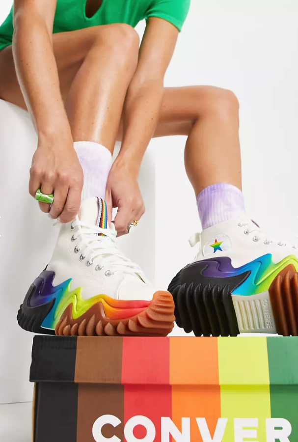 Кеды Converse Run Star Motion Hi Top Pride "Радуга" белые высокие на платформе