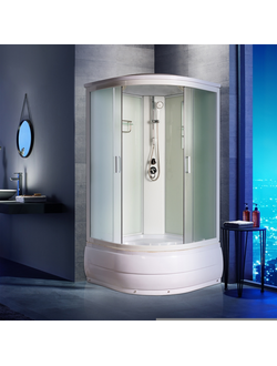 Душевая кабина Водный Мир ВМ-8611, Высокий поддон, задние стекла белые, передние стекла матовые, 100x100x215 см.