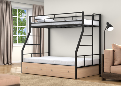 Двухъярусная кровать Раута Твист Черный ящики дуб молочный фото
