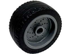 Wheel 18mm D. x 12mm with Pin Hole and Stud, Dotted Brake Rotor Lines with Black Tire 24 x 12 Low 66727 / 18977, Dark Bluish Gray (66727c01)