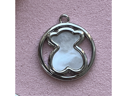 Подвес мишка перламутр родий 17х20мм