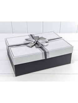 Коробка подарочная с бантом "Блеск" (серебро/черная), 29*21*9см