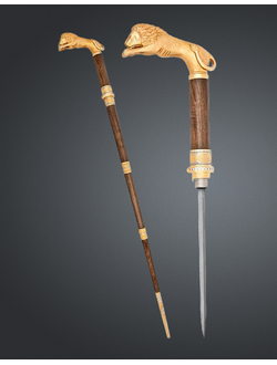 Трость с клинками в рукояти и в нижней части шафта "Лев"