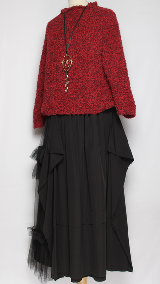 ДЖЕМПЕР КОРОТКИЙ "КИМОНО БУКЛЕ"широкий рукав 3\4 меланж винный, вишня  до р.50