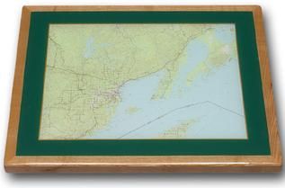 Digital Print of Map with Painted Accent Border and Oak Wood Edge