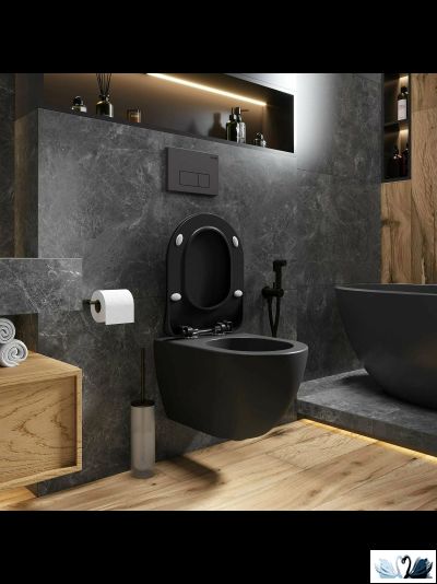 Унитаз с инсталляцией подвесной Creavit Free черный в комплекте с Alcadrain AM101/1120-4:1 RU M578-0001 с черной клавишей