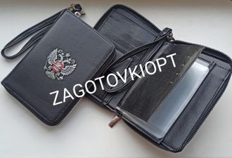 Клатч-портмоне 5в1 из эко кожи флотер с гербом РФ и ремешком