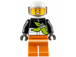 Xtreme Stunt Truck Driver, Male, Black Racing Jacket, Orange Legs, White Standard Helmet, n/a (cty0698)