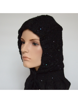 Шарф капюшон женский с пайетками Vizio 4786 черный