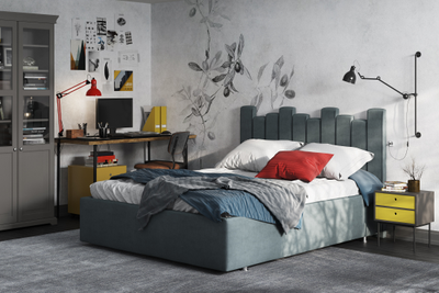 Кровать односпальная, двуспальная, MyCloud Марсель с подъемным механизмом, бельевым ящиком, мягкое изголовье, спинка столбиками