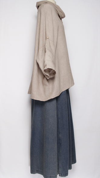 БЛУЗА ЛЁН КИМОНО "ХОМУТ КУЛИСКА" св.бежевая, белая, бежевая  до.56