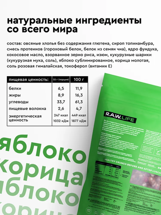 Гранола протеиновая "Яблоко-корица", 220г (R.A.W.LIFE)