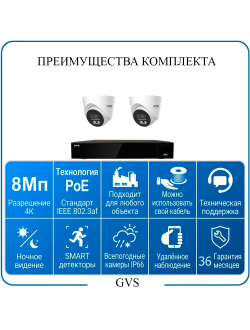 Комплект IP-камер 8 Мегапикселей с записью звука «GVS DS-F2 IP 4K»