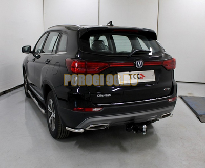 Пороги овальные с накладкой 120х60 мм ТСС для Changan CS75 FL 2020-