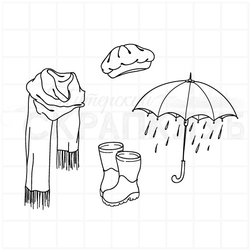 набор штампов шарф, берет, зонт и резиновые сапожки