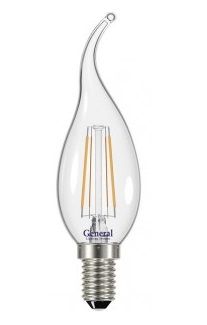 Лампа светодиодная General свеча на ветру E14 7W 6500K 6K 35x118 филамент (нитевидная), прозр 649901