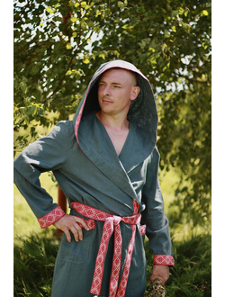 Халат для бани из крапивы "Легкий Пар" зеленый с капюшоном