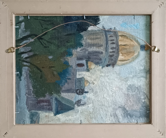 "Городской пейзаж" картон масло Акимов А.А. 1980-е годы