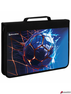 Папка на молнии BRAUBERG А4 с ручкой, с органайзером, 1 отделение, «Score goal». 273385