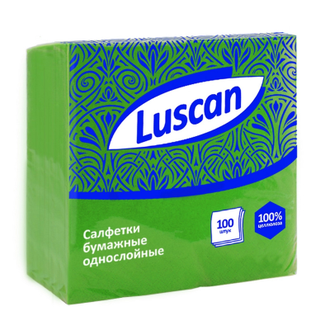 Салфетки бумажные Luscan 1 слой, 24х24 зеленые 100шт/уп