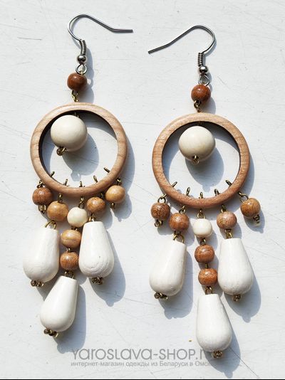 М-120. Серьги деревянные кольцо граб абрикос капля.