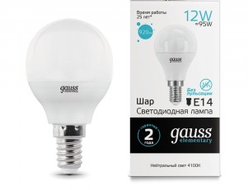 Gauss Elementary Шар G45 E14 12W 920lm 4100K 4K 82х45 матовая, пластик/алюм. 53122