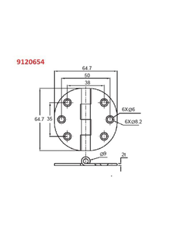 Петля-бабочка CQUIP Covered Round 70-9120654 Ø64,7x2мм из нержавеющей стали AISI316 ось по центру