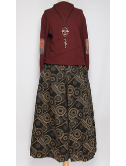 ЮБКА-БРЮКИ джинс-гобелен "ЗАЩИПЫ ОРНАМЕНТ" черная р.46-54