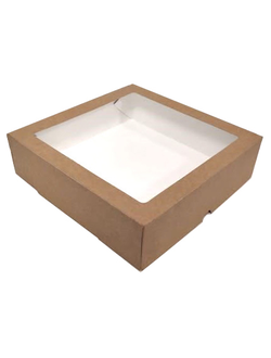 Коробка кондитерская с окном (крафт), 200*200*50мм