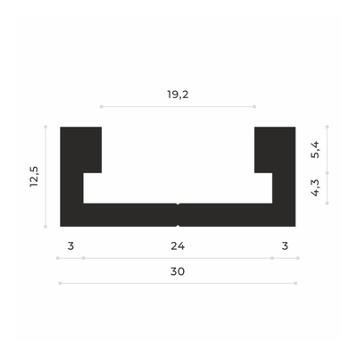 T-track профиль AL-T30 c пазом 19.2 (1.1 м) от 0.1 до 3 метров