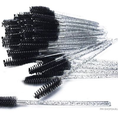 Щеточки для бровей чёрные с блестками в кейсе, 50 шт.