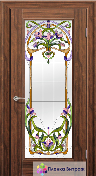 Витражная пленка, витражная пленка самоклеющаяся под заказ,пленочный витраж с цветочным рисунком