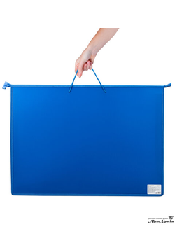 Папка для рисунков и чертежей на молнии с ручками ПИФАГОР А2, 1 отделение, пластик, ручки-шнурок, синяя