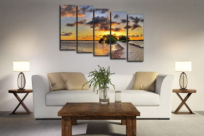 Модульная картина "Закат на озере"