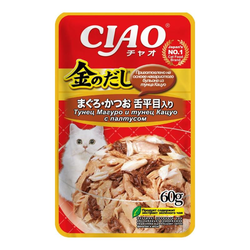 INABA CIAO Kinnodashi (Инаба) Влажный корм для кошек Тунец Магуро и тунец Кацуо с палтусом, пауч, 60 г