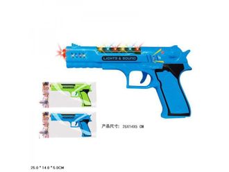 6990977410473	Пистолет музыкальный №ZHY 80, (бат-ка) пакете (2 цвета),	25х14х5см.