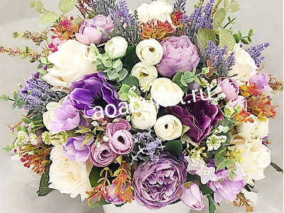 Композиция из искусственных цветов - Сиреневый рассвет № М024 - для интерьера