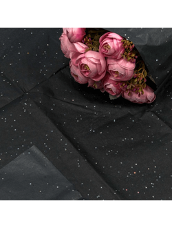 Бумага тишью в листах (10 шт., черная с блестками), 50*66см