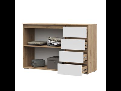 Хелен КМ 06 Комод 4 ящика и 2 створки 1500х960х465 дуб крафт золотой/белый