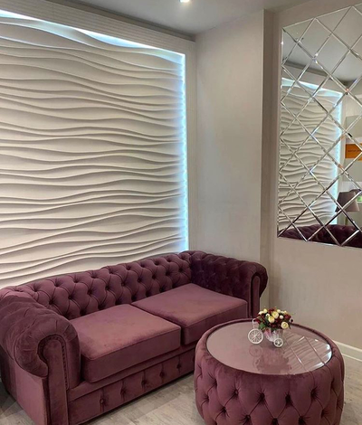 Гипсовая 3D панель "Волна двойная острая" (смонтированные панели, г. Москва, вид 3)