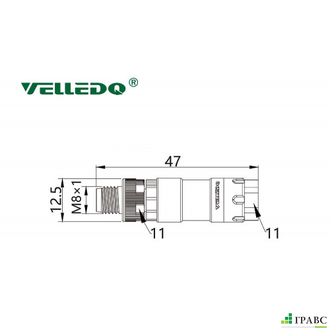 Соединитель клеммный VELLEDQ M8-M04T (вилка)