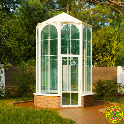 Интерьер оранжереи ИДЭН с закаленным стеклом 4 мм, уплотнительная резинка, белый алюминиевый каркас