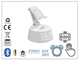 OneDer V02 Bluetooth колонка HiFi СТЕРЕО, с информатором времени/будильник, + модуль беспроводной зарядки, с сенсорным управлением,  с аккумулятором для использования в помещении