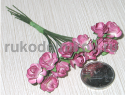 бумажные цветы "Роза", цвет розово-бордовый, 10 мм, 12 шт/уп