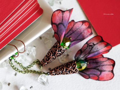 Волшебные серьги "Крылышки Маковой Феи" (шёлк, хрустальные бусины, чешский бисер)