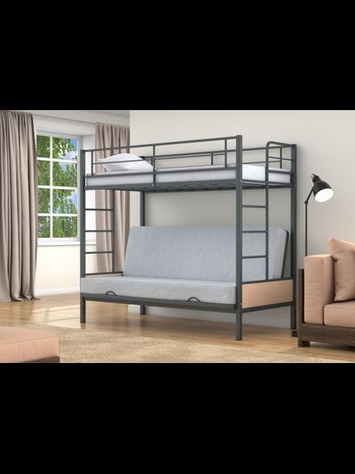 Двухъярусная кровать-диван Дакар 1 Серый (вставки Дуб молочный) фото