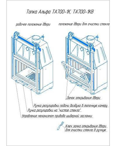 Каминная топка Альфа 700 КВ с контргрузом, Экокамин (Россия)